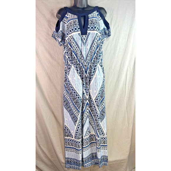 Soho Apparel LTD Full Length‎ Maxi Dress Geometric boho Cold shoulder sleeve  PL - Picture 1 of 14
